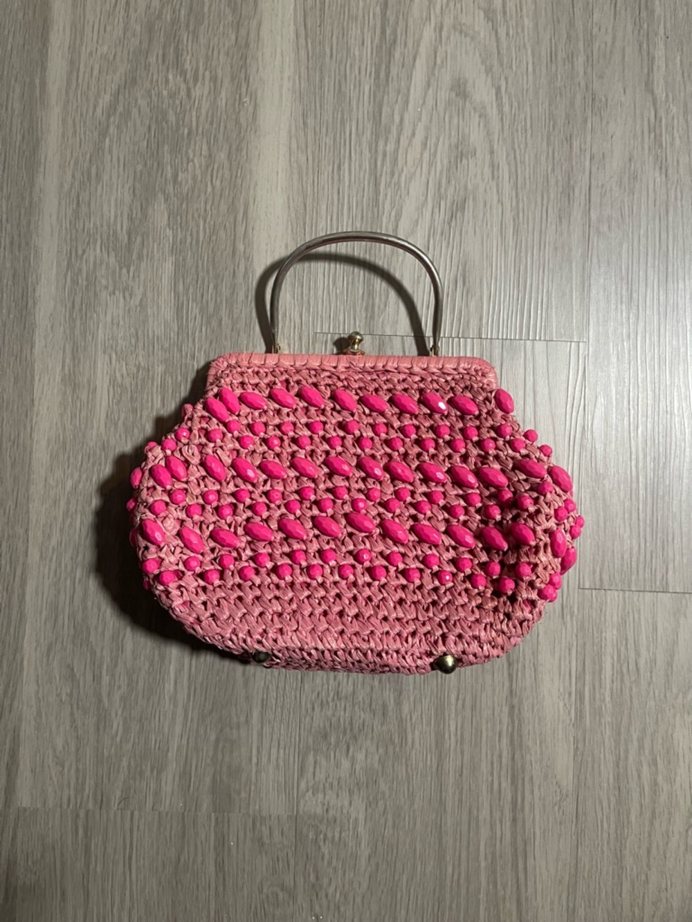 Handwoven Pink Crochet Top-Handle Bag